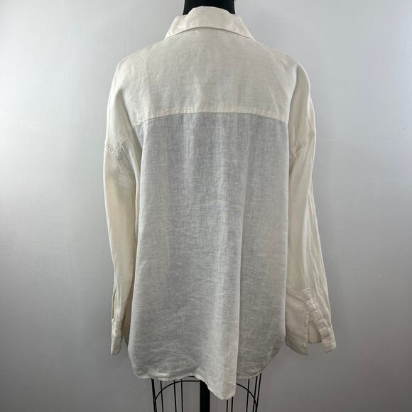 JAMES PERSE Linen Ivory Beige Long Sleeve Woven Shirt Button-Up WLSL3647 3 L - Picture 7 of 10